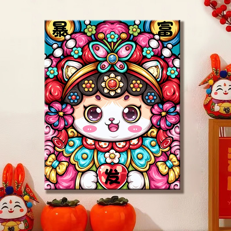 （国潮系列）diy数字油画红线条手工填涂色解压治愈丙烯装饰画