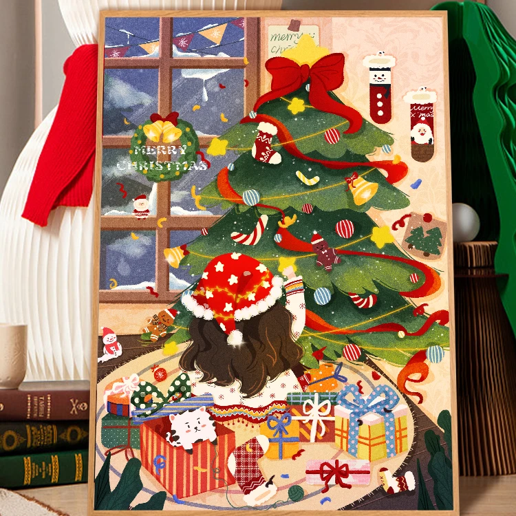 (圣诞系列）diy数字油画红线条手工填涂色解压治愈丙烯装饰画