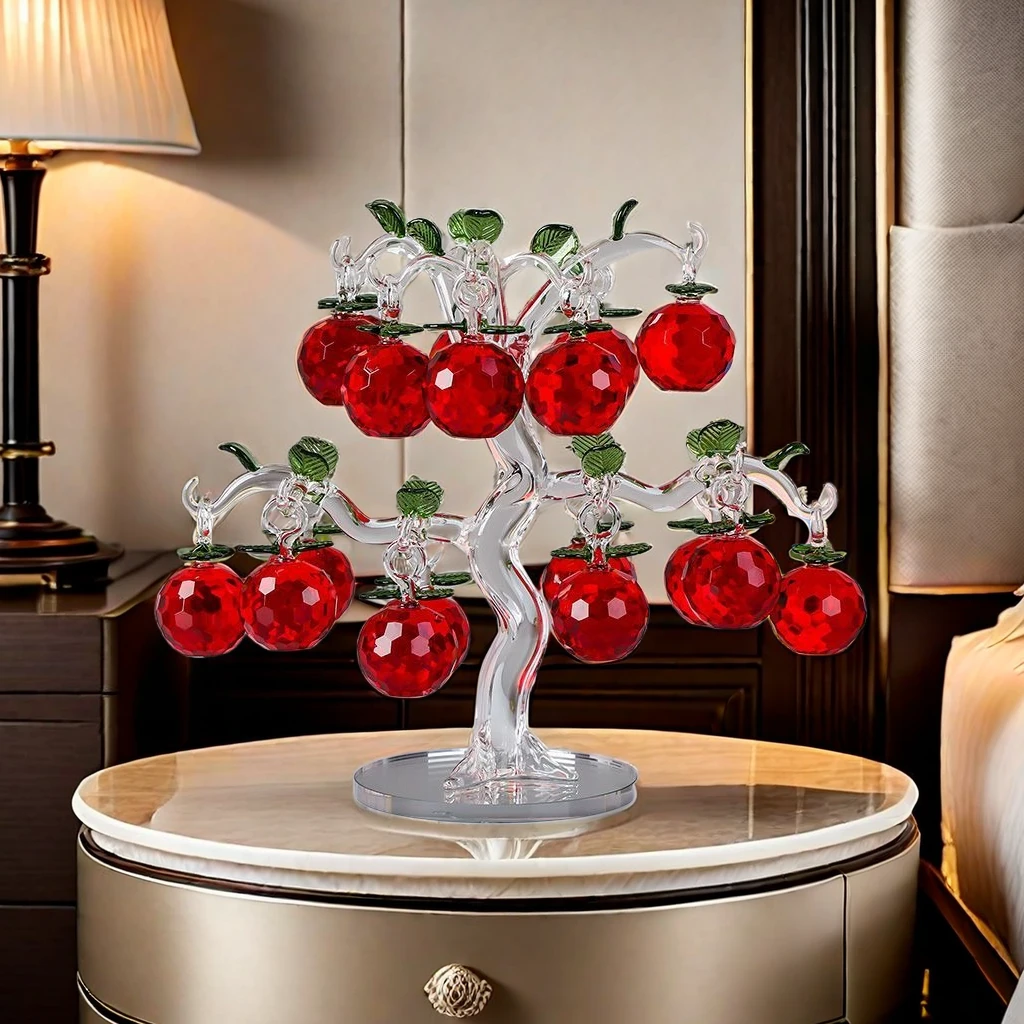 【18挂大果子】水晶玻璃苹果树摆件轻奢高档玄关电视柜摆设乔迁礼物