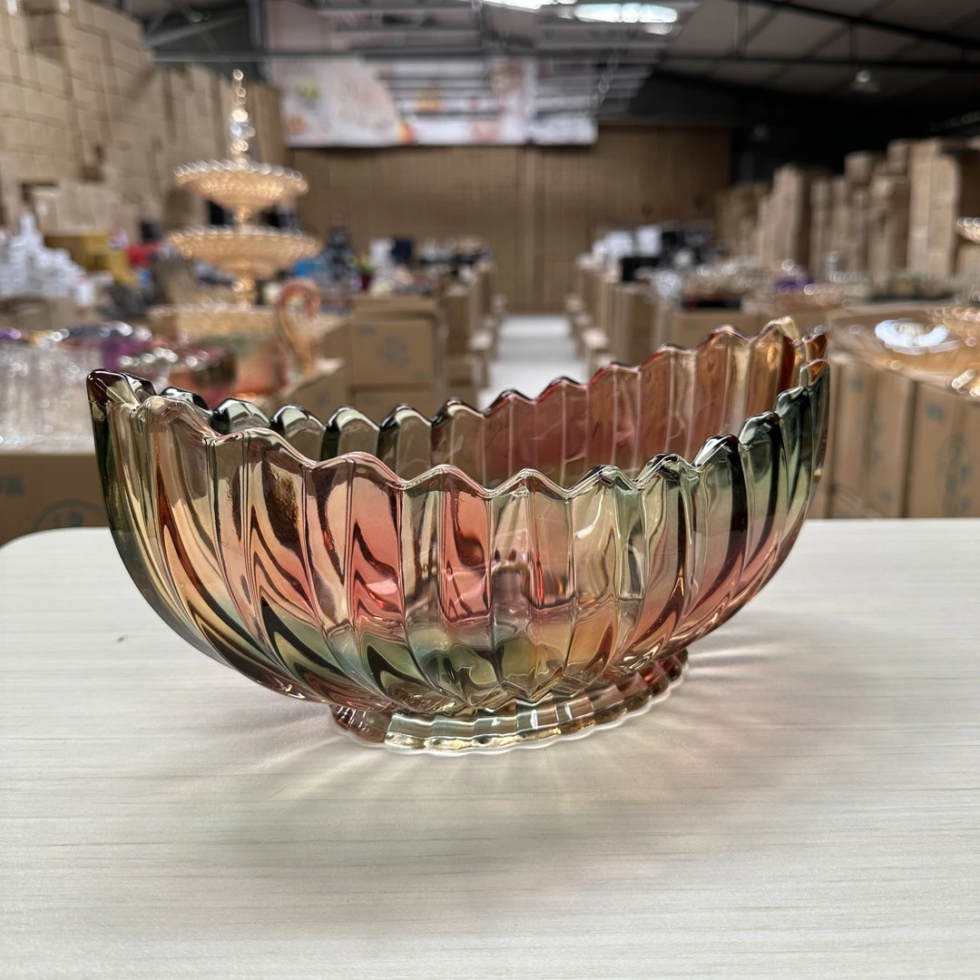 加厚水晶玻璃水果盘轻奢家用干果零食盘网红简约客厅茶几干果罐子