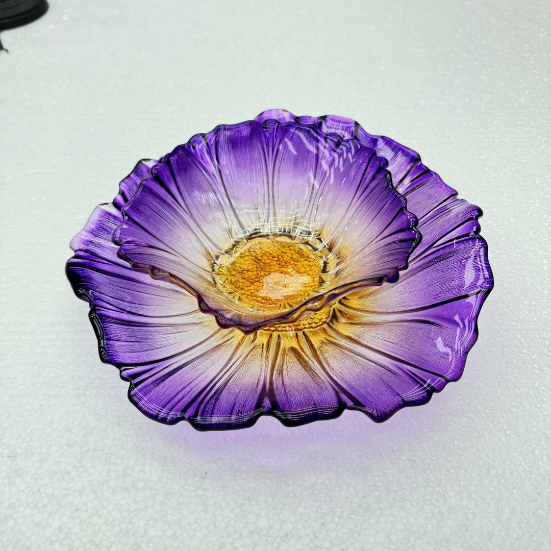 欧式水晶玻璃水果盘套装紫色渐变葵花干果盘家用客厅茶几点心盘子