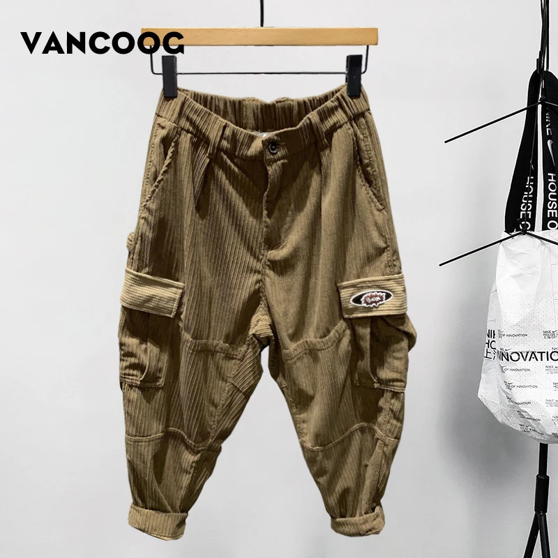 VANCOOG新款美潮百搭宽松男士直筒哈伦休闲裤灯芯绒工装长裤VK040