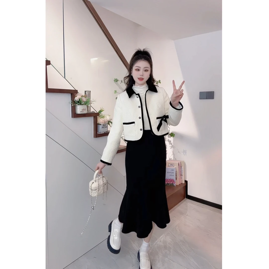 MYC· 2025新款气质显瘦减龄时尚小香风外套+裙子+领结三件套