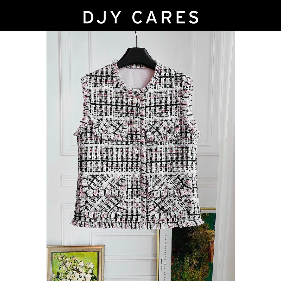 DJYCARES马夹工厂手工编织时尚流苏毛边马夹马甲显瘦廓形上衣