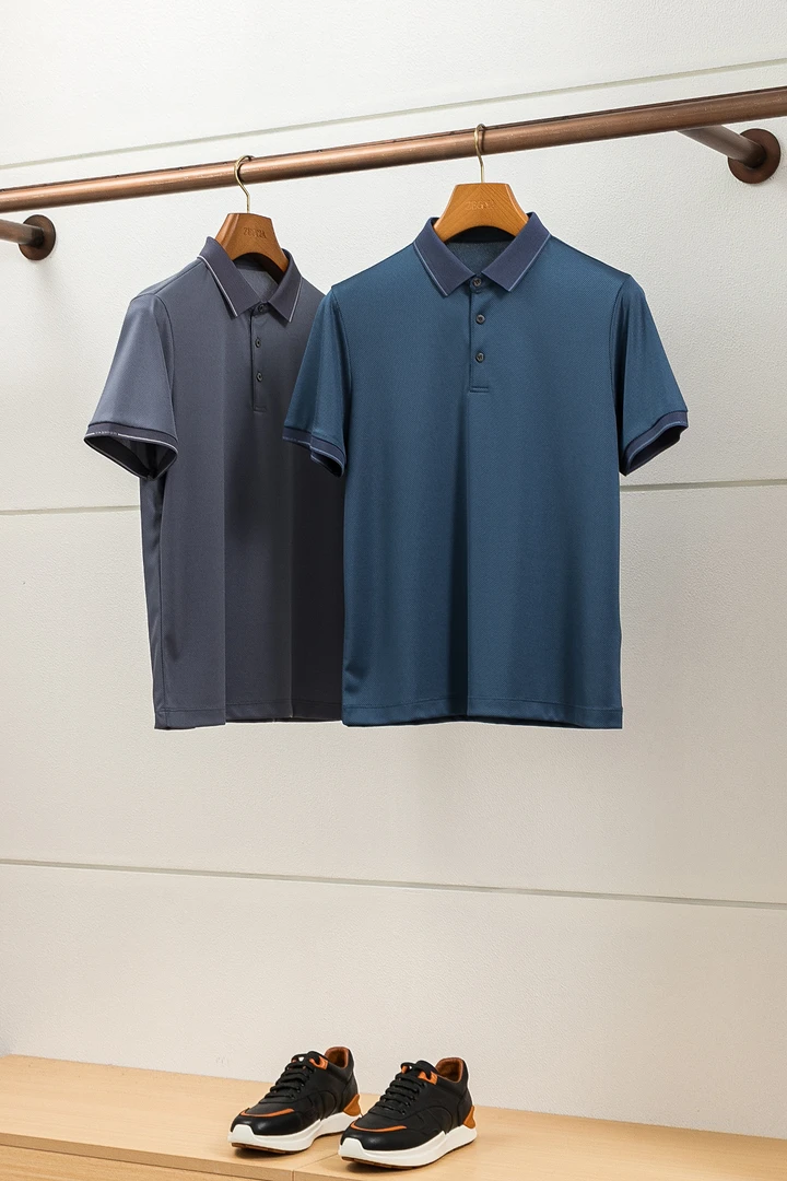 日本【三菱Mitsubishi】三醋酸+6A级桑蚕丝 男士商务短袖polo衫