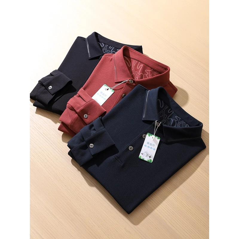 柔润养肤桑蚕丝小珠地 春秋男士商务休闲长袖POLO衫打底衫T恤男