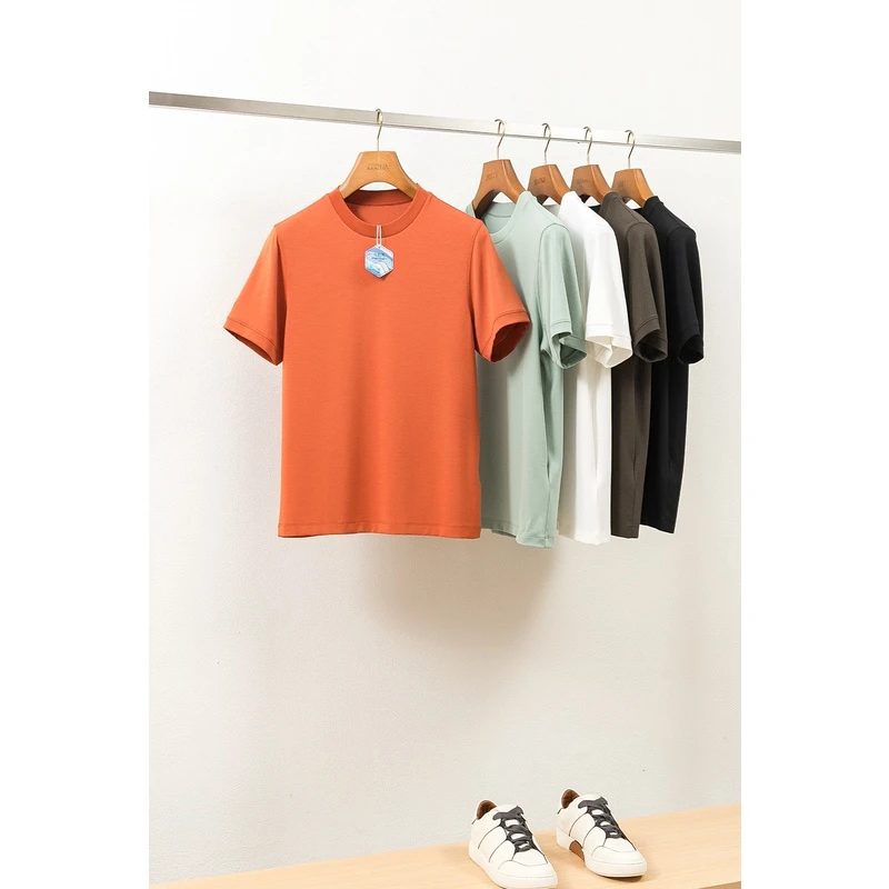 面膜裸感神仙T 春夏新款男士小白T男圆领套头纯色短袖T恤男潮