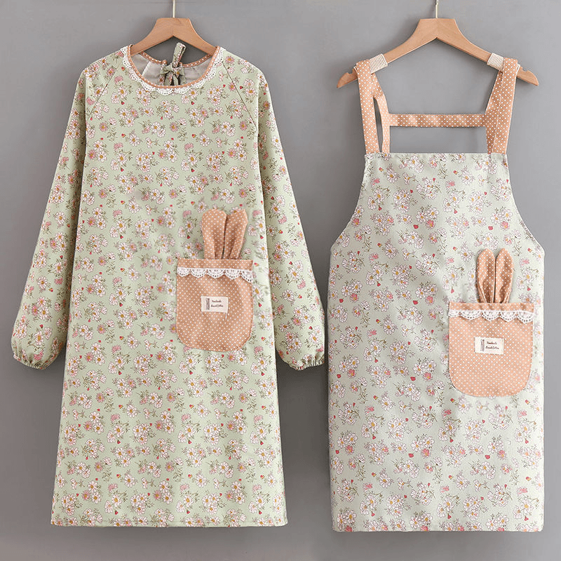 C厨房烧饭罩衣围裙穿戴式连袖上班工作服服务员男女成人大人餐厅