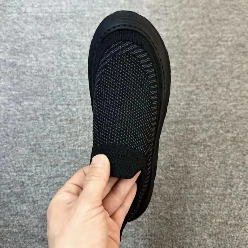 欧洲站踩屎感2024夏季新款休闲运动板鞋男士脚蹬厚底飞织透气男鞋