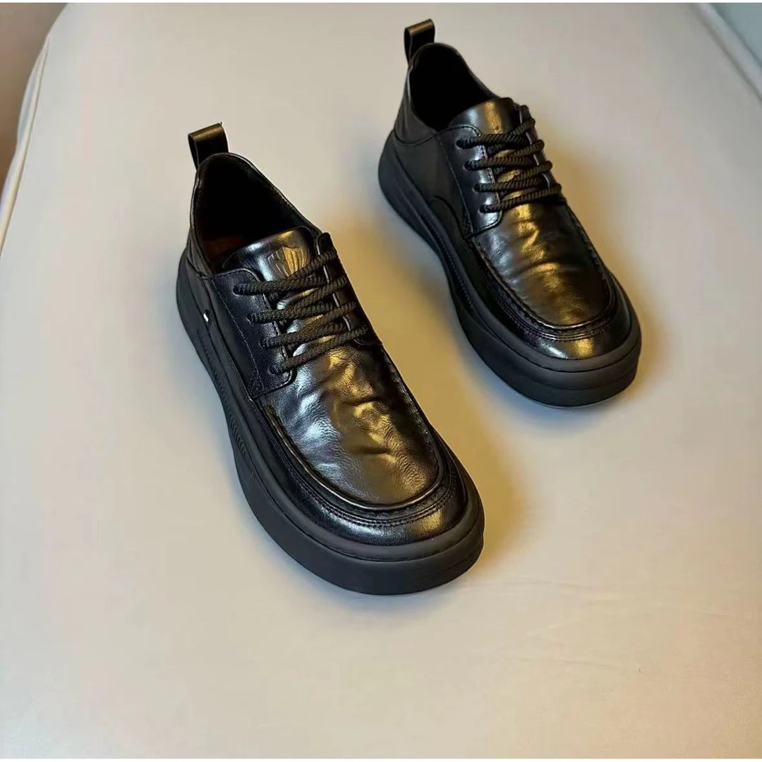 2024秋冬季新款纯皮商务休闲一脚蹬舒适圆头时尚百搭软底皮鞋男