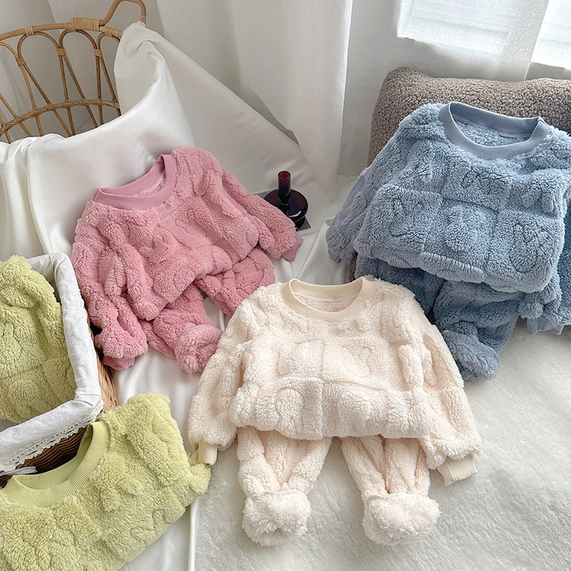 洋气中大童冬季套头婴儿加厚2023新款儿童加绒睡衣家居服童装
