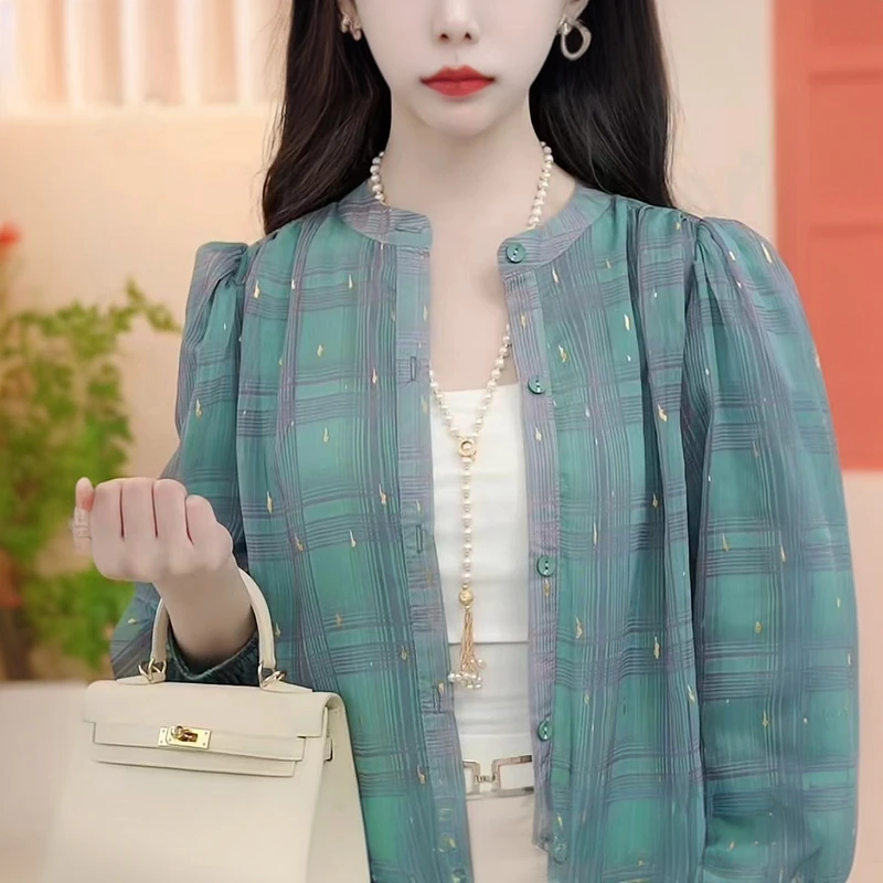 妈妈时尚洋气印花衬衫早春新款气质开衫外套宽松减龄中老年上衣女