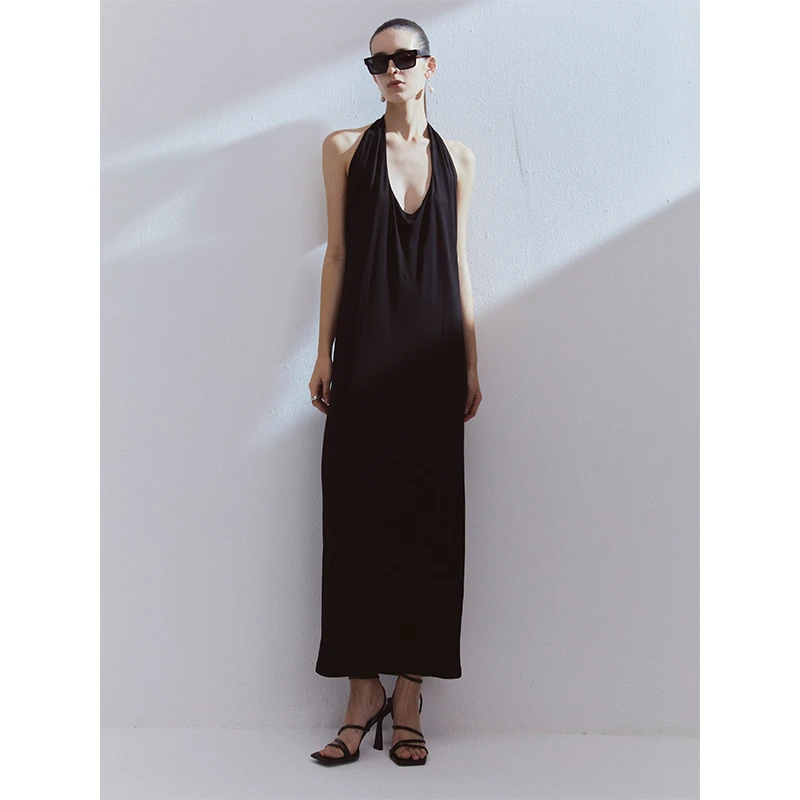 【不可退换】NINETY PERCENT 黑色挂脖连衣裙