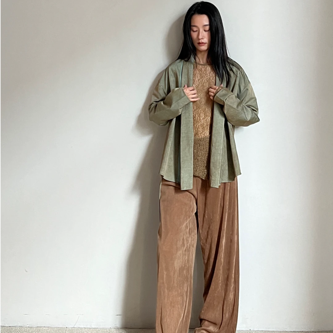 AUTI SEMINARIO 宽松松紧腰植绒针织长裤