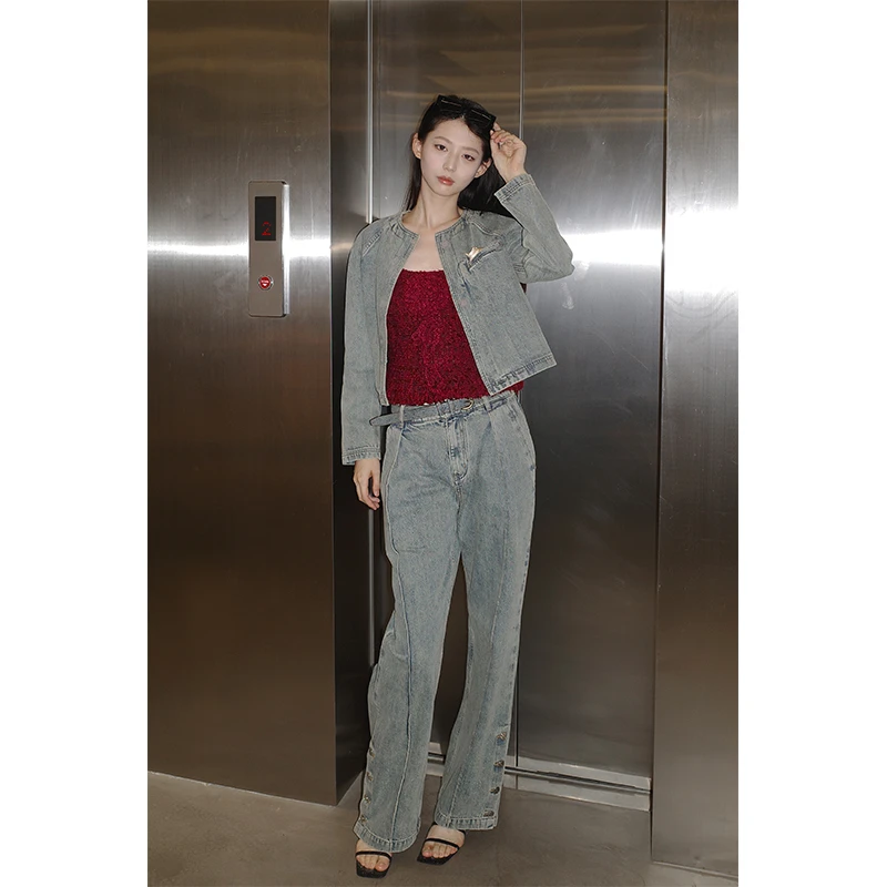 Louis Shengtao Chen  水洗丹宁腰带装饰长裤