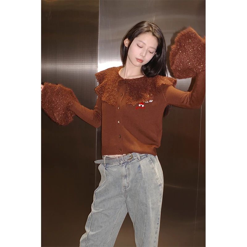 Louis Shengtao Chen 深咖牵牛花针织开衫