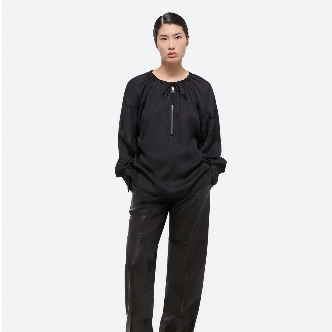 HELMUT LANG 黑色长袖抽褶衬衫