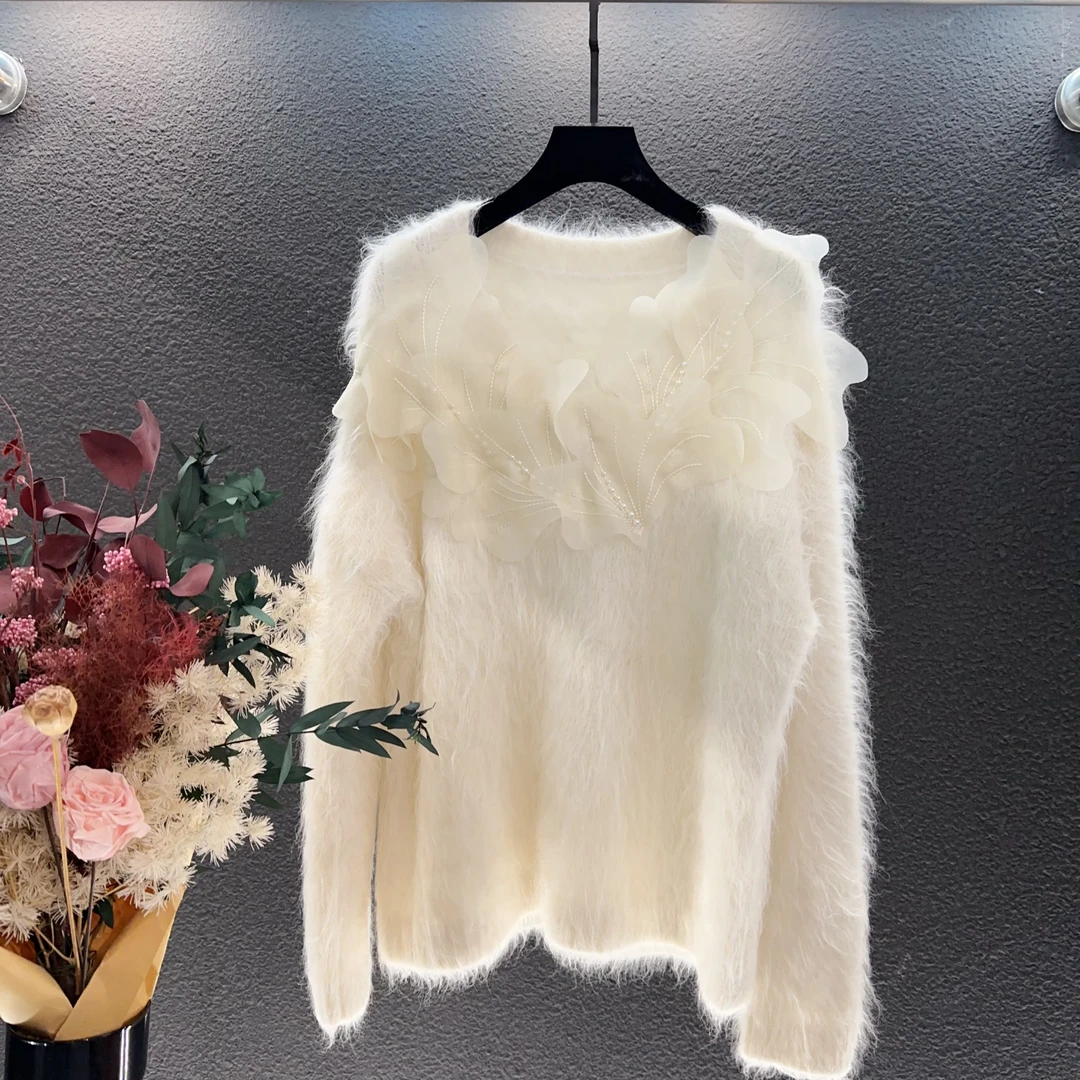 2024高定气质毛衣秋冬时尚仙女上衣中长款盖屁股手工针织外套292