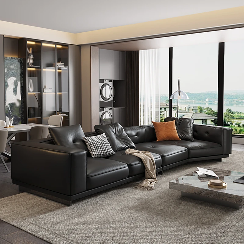 迪兰意式极简真皮沙发轻奢大户型客厅头层牛皮沙发皮艺办公三人位