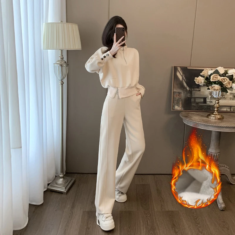 欧货高级感休闲运动套装女秋季洋气显瘦短款卫衣高腰阔腿裤两件套