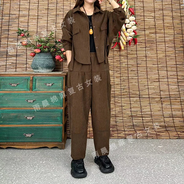 2023秋季新款休闲套装女士时尚宽松洋气减龄气质上衣+裤子两件套