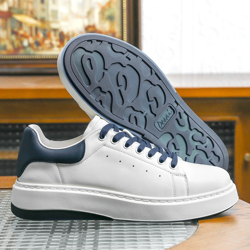 【德赛】科技大底男鞋耐磨低帮真皮男士上班休闲运动百搭时尚白色