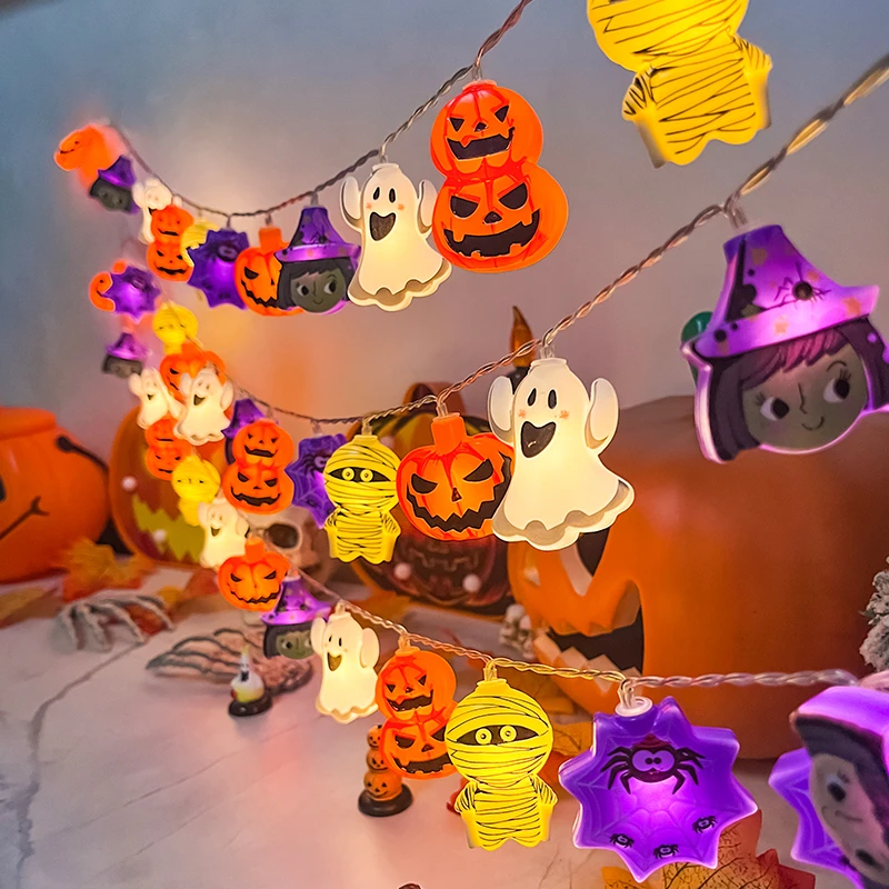 万圣节装扮恐怖蜘蛛网骷髅装饰南瓜氛围灯串道具挂饰挂件场景布置