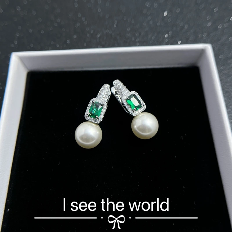 铜合金合成锆石耳饰 轻奢百搭绿色设计师优雅耳环-1248