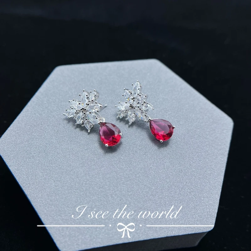 铜合金合成锆石耳饰 轻奢气质百搭优雅水滴耳钉-358