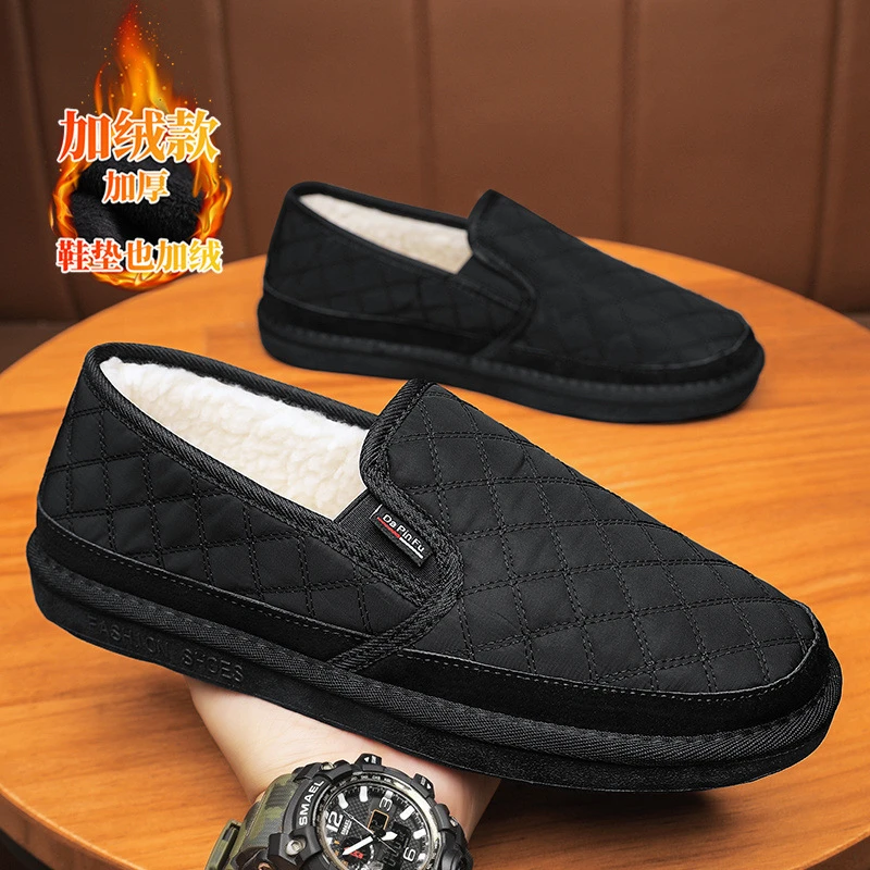 棉鞋男冬季新款加绒加厚防滑一脚蹬老北京布鞋保暖防水开车鞋