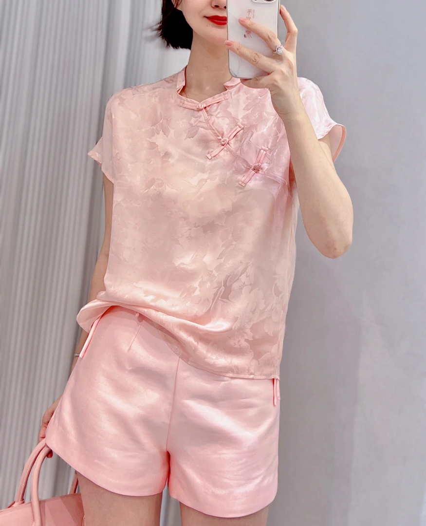 夏季新款衬衫女上衣女衬衫女短袖女衬衣上衣漂亮上新提花上衣