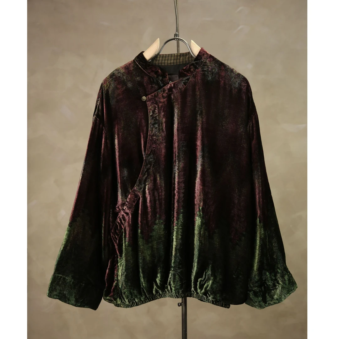 万物身客 荼·S35361 秋冬时尚斜襟盘扣丝绒复古外套