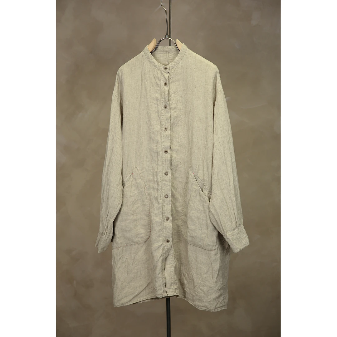 万物身客 几见·WT1748 休闲百搭宽松中长款亚麻衬衫 胸围126衣92
