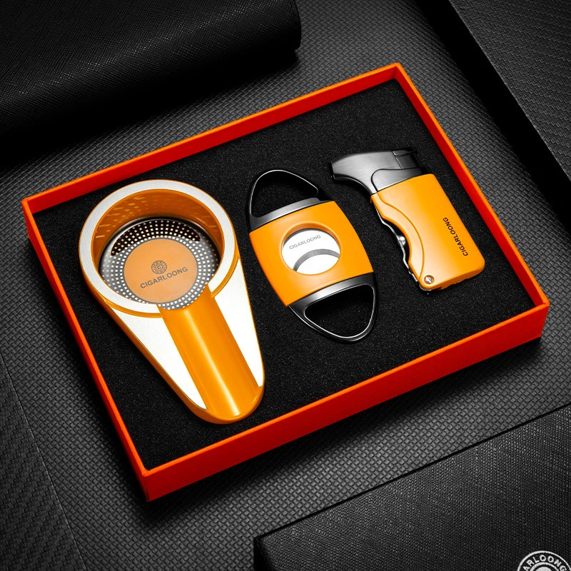 古巴雪茄剪刀工具三件套装防风打火机打孔器钻专用配件