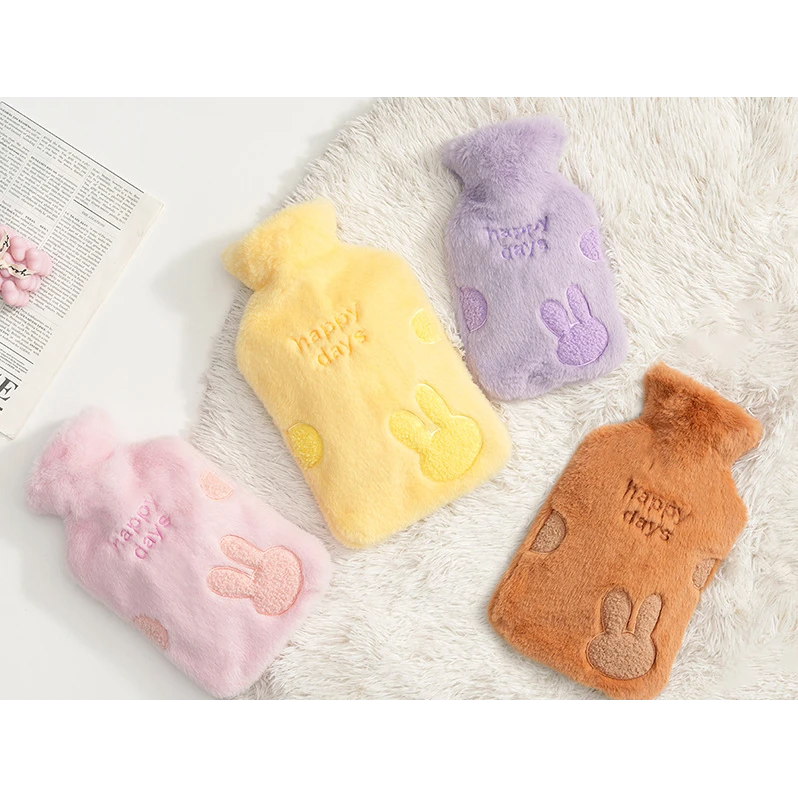 暖水袋注水毛绒刺绣布套灌水式暖手袋暖肚子天然橡胶热水袋