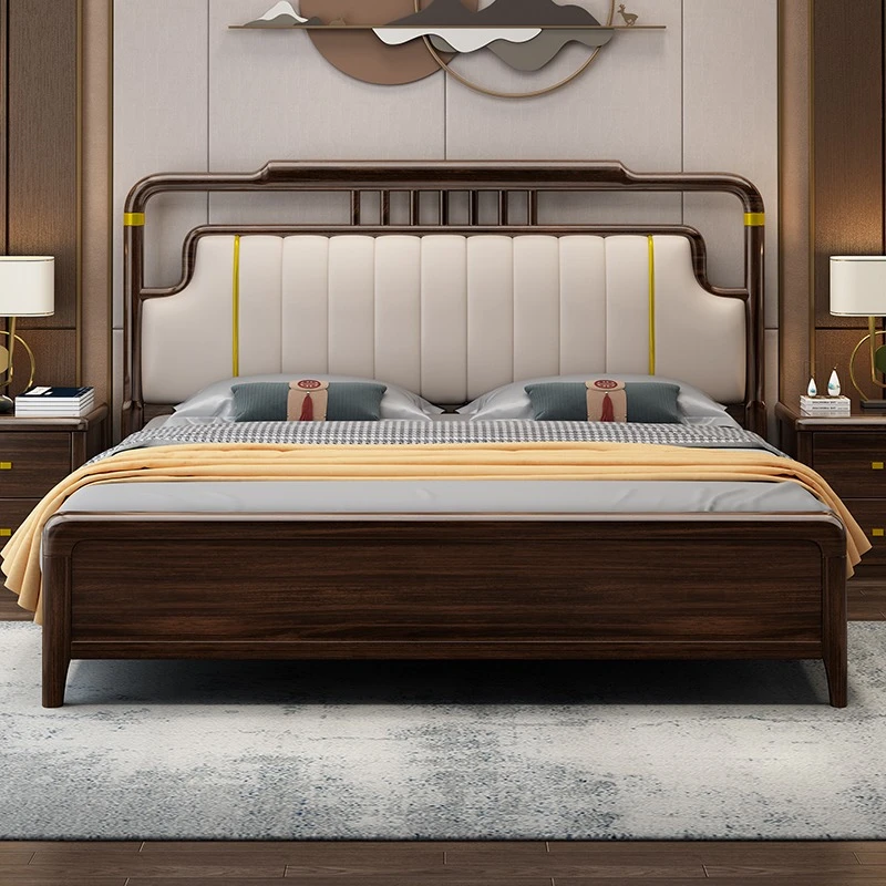 A30#新中式实木床乌金木木质轻奢家用简约双人床主卧室软包高箱床