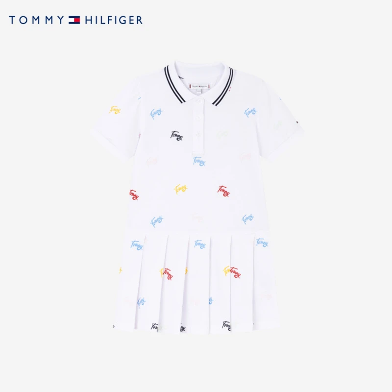 TOMMY HILFIGER童装夏季圆领女童印花休闲连衣裙THG-DR-23B002