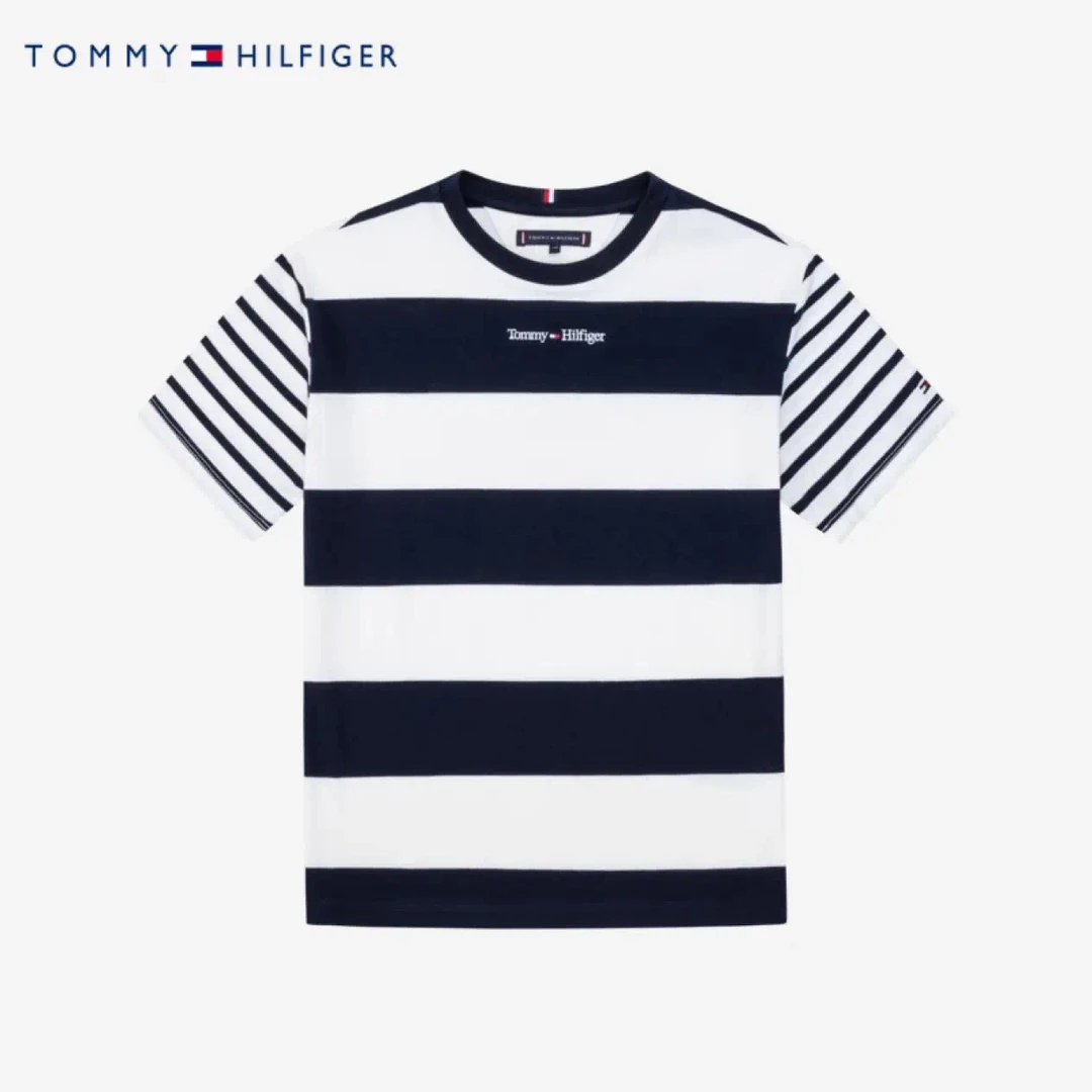 TOMMY HILFIGER童装男童休闲夏季新品条纹圆领短袖T恤 KB0KB08216