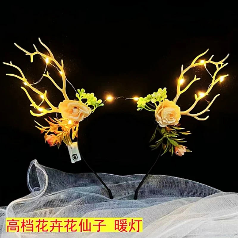 发光鹿角发箍可爱闪光头饰圣诞节日活动表演道具儿童发饰夜市摆摊