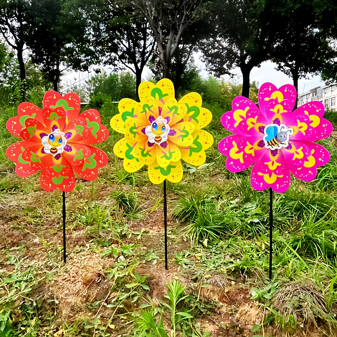 大号七彩双层风车户外手持玩具庭院插地装扮景区广告活动道具礼品