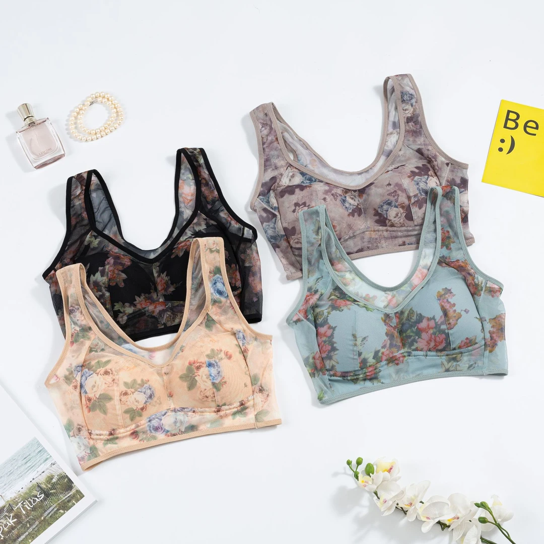 夏季新款性感蕾丝无钢圈薄款内衣背心全罩杯固定肩带聚拢背心8003