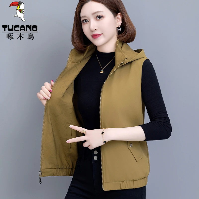 啄木鸟女士休闲马甲短外套连帽春秋新款时尚百搭坎肩夹克双面外穿
