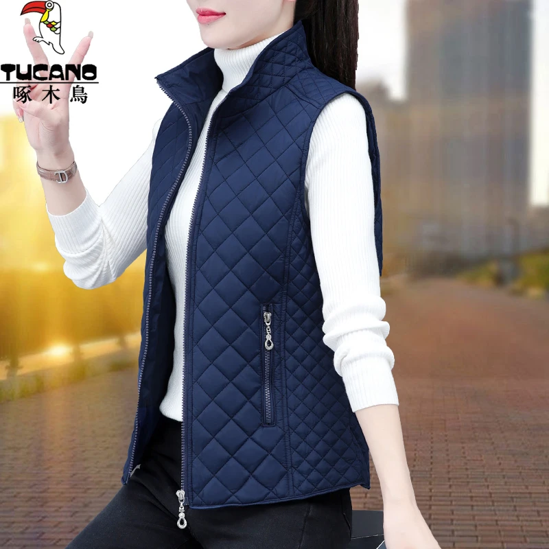 啄木鸟轻薄棉马甲女背心外穿秋冬款2025新款时髦妈妈立领保暖背心