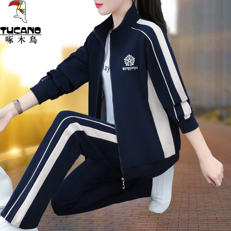啄木鸟开衫卫衣运动套装女2025新款春秋洋气休闲外套女士三件套