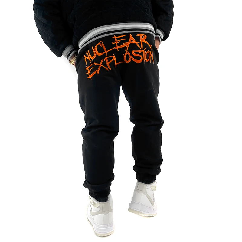 核爆炸顽皮小老虎宽松保暖松紧腰运动长裤黑色加绒加厚休闲卫裤男