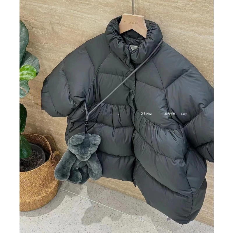 RB-266 黑色长款加厚冬季韩版儿童抽绳轮胎90新国标羽绒服