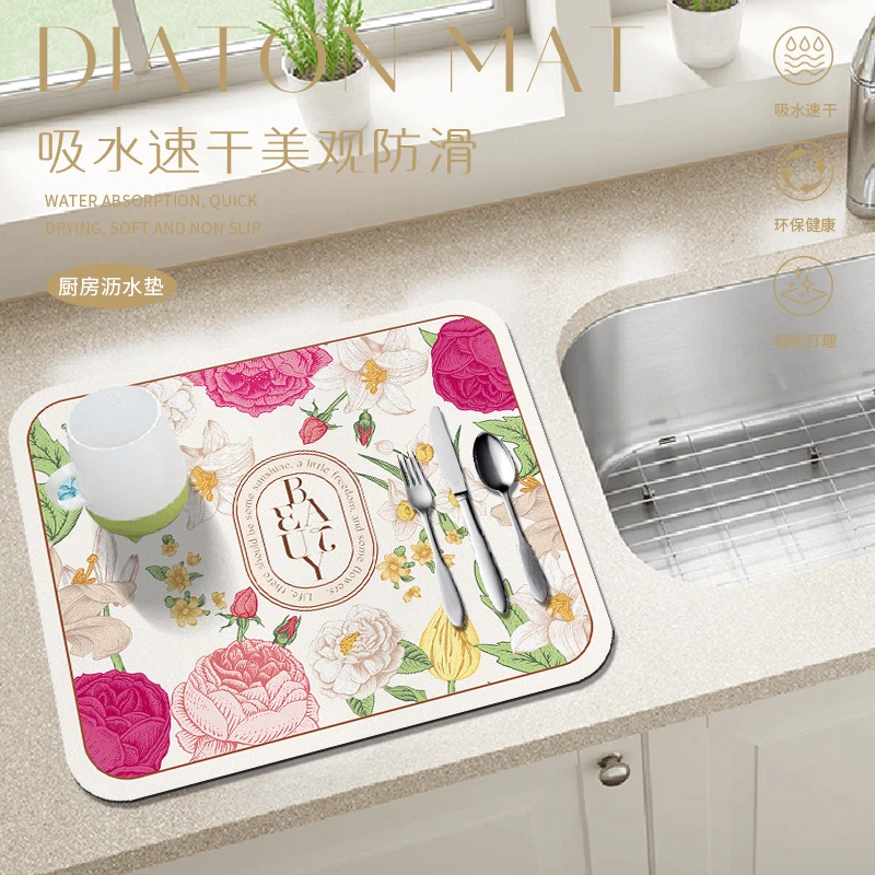 美式厨房台面沥水垫隔热软硅藻泥吸水速干环保吸水垫台面