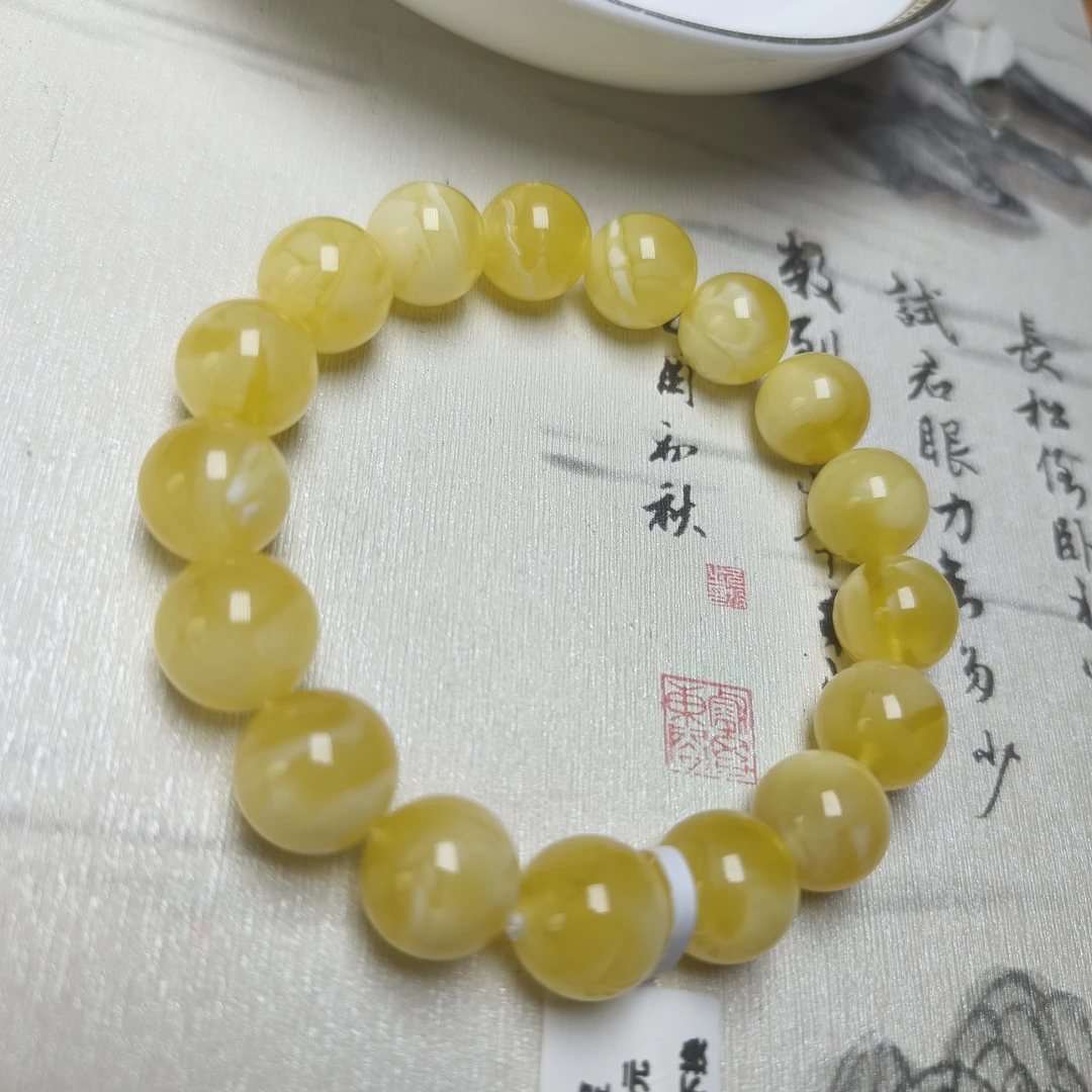 俄料蜜蜡金白溶洞妖花新开料高货11大+手串～3848