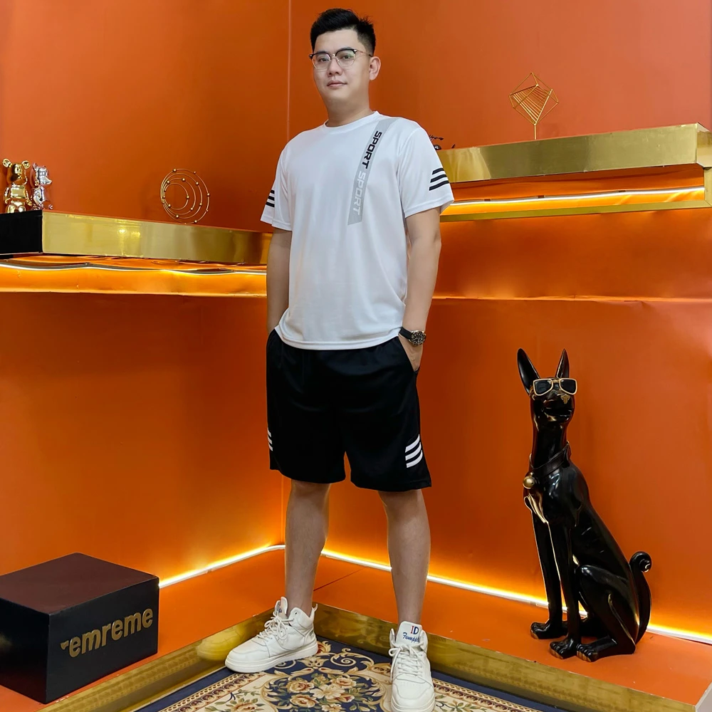 新款短袖套装男女同款夏季薄款圆领透气速干跑步休闲运动两件套男