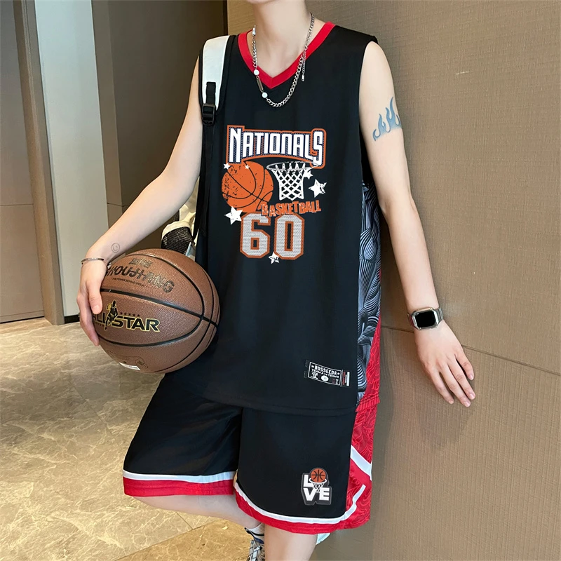 篮球服休闲运动宽松球衣训练2025夏新款定制冰丝比赛服潮牌套装男